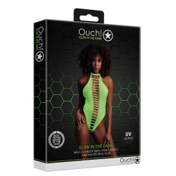 Ouch! Glow Body échancré ouvert à l'entrejambe avec dos nu Vert Fluo